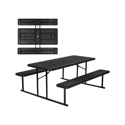 

VEVOR Tavolo da Picnic Pieghevole 1795 x 1600 x 755 mm con Panche, Set di Panche da Esterno in Acciaio con Foro per Ombrellone, Grande Tavolo da Pranzo Esterno per Patio, Giardino, Bordo Piscina, Nero