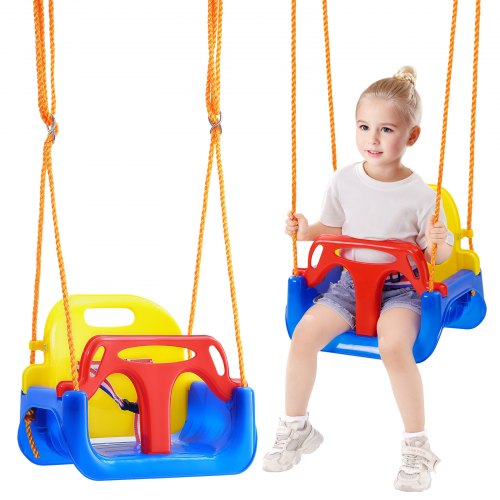 

VEVOR Seggiolino per Altalena per Bambini 3 in 1, Seggiolino per Altalena per Bambini Staccabile, Capacità 91 kg con Corde Regolabili e Ganci a Scatto, per Neonati, Adolescenti, per Esterni Interni