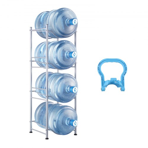 

VEVOR Portabottiglie per Acqua a 4 Livelli, Portabottiglie per Acqua da 18,9 L, Portabottiglie a Doppia Fila per 4 Bottiglie, Portabottiglie per Acqua Resistente per Cucina Ufficio Soggiorno Argento