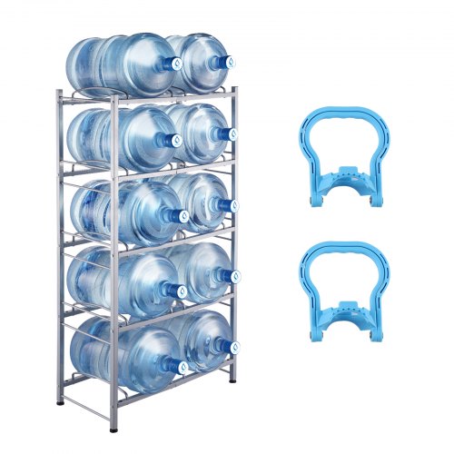 

VEVOR Portabottiglie a 5 Livelli, Portabottiglie in Ferro da 18,9 L, Portabottiglie a Doppio Livello per 10 Bottiglie, Portabrocche per Acqua Resistente per Cucina, Ufficio, Soggiorno, Argento