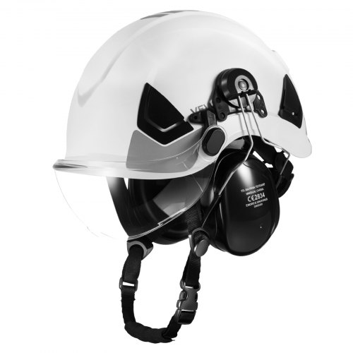 

VEVOR Casco di Sicurezza in ABS Omologato ANSI/ISEA Z89.1 con Visiera e Cuffie Antirumore, Casco Protettivo da Lavoro Costruzione, per Edilizia Industriale, Bianco