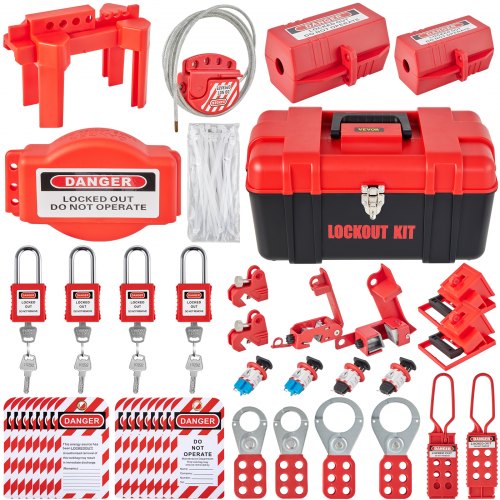 

VEVOR Kit di Blocco di Sicurezza per Attrezzatura Elettrica Lucchetti 42 Pezzi, 5 Tipi di Serrature, Fermagli, Etichette e Fascette, Scatola, Kit di Strumenti di Serratura per Sicurezza Elettricista