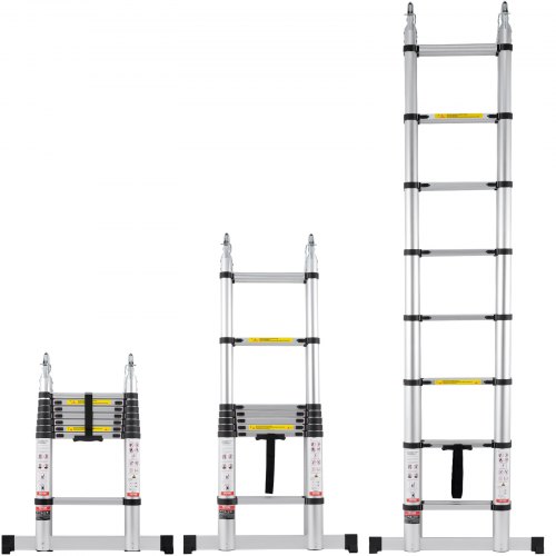 

VEVOR Scala Telescopica a Forma di A da 5029,2 mm Scala Estensibile in Alluminio, Capacità di 170 kg Scala Pieghevole con Retrazione Multi-pulsante, con Barra Stabilizzatrice, per Camper, Roulotte