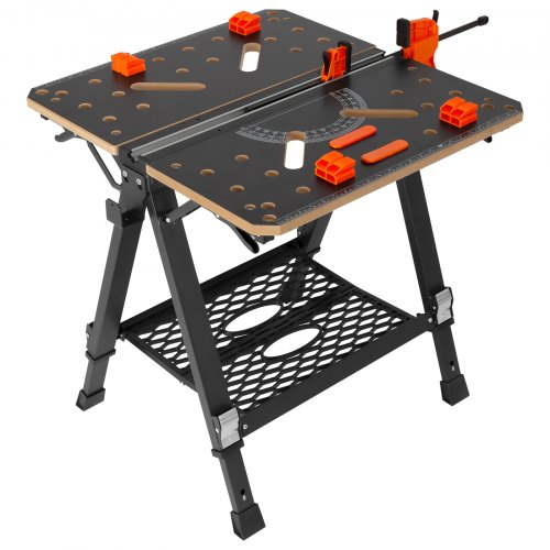

VEVOR Banco da Lavoro Pieghevole Portatile in Legno Acciaio Altezza Regolabile tra 60-92 cm, Tavolo da Lavoro Pieghevole Piano in Materiale MDF Pali in Acciaio Capacità Max. 454kg, Banchetto da Lavoro