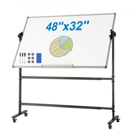 

VEVOR Lavagna Magnetica 118,3x76,4 cm Lavagna Mobile Cancellabile a Secco con Supporto Lavagna Reversibile a 360° Doppia Faccia Regolabile in Altezza con Pennarelli in Gomma per Ufficio Casa Scuola