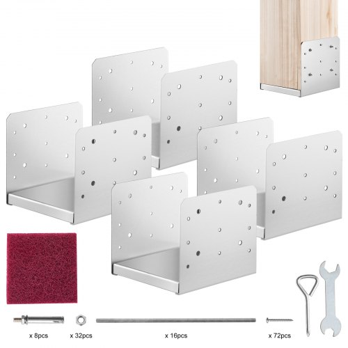 

VEVOR Confezione di Supporti 4 Pezzi per Pali in Legno 8x8 Pollici 203x203mm, Set di Base per Pali Interni in Acciaio a Carbonio per Ancoraggio Pali in Legno Ringhiere, Corrimano di Terrazze, Portici