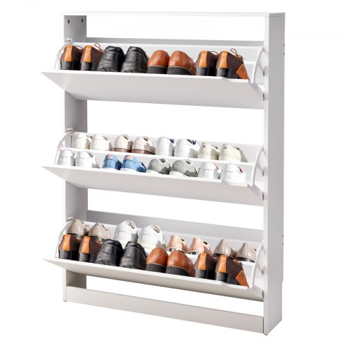 

VEVOR Scarpiera con 3 Ante a Ribalta, Scarpiera Salvaspazio, Indipendente per Ingresso, Corridoio, Soggiorno, Veranda, Portascarpe Moderno 3 Cassetti Pieghevoli 800 x 220 x 1165 mm, Bianco