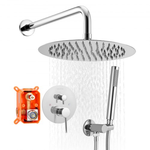 

VEVOR Sistema Doccia a Pioggia per Bagno con Soffione Tondo 254 mm e Doccetta, Set di Rubinetti da Doccia a Parete, con Valvola in Ottone e Kit di Finitura, Rubinetto Doccia, Argento Cromato
