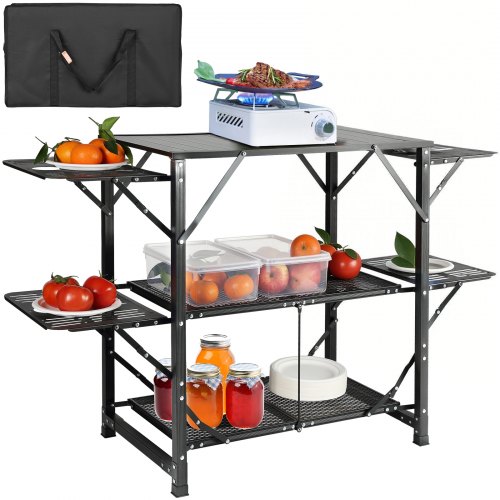 

VEVOR Cucina da Campeggio per Cottura BBQ Pieghevole Portatile 2 Ripiani Carico 40 kg Materiale in Alluminio Ferro Dimensioni Estese 126x46x81 cm, Tavolo Pieghevole Portaoggetti da Campeggio per BBQ