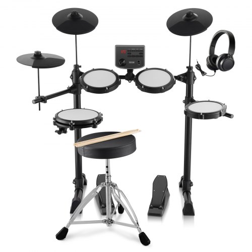 

VEVOR Set di Batteria Elettronica, 15 Kit di Batteria 150 Suoni, Set di Batteria Elettronica Rullante Silenzioso 203,2 mm con Supporto USB MIDI con Piatti Bacchette e Cuffie, Principianti e Adulti