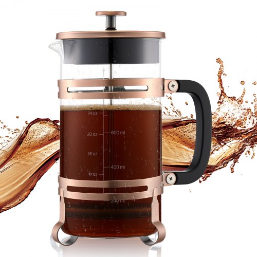 

VEVOR Caffettiera a Pistone Francese, Caffettiera Francese French Press da 1 Litro in Vetro Borosilicato con Filtro in Acciaio Inox, per Caffè o Tè, Viaggio, Cucina, Ristorante, Colore di Rame