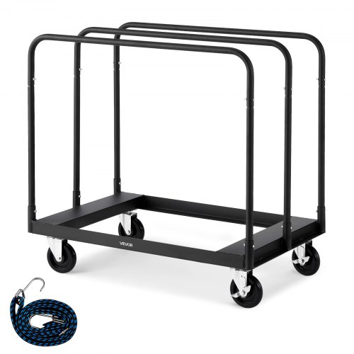 

VEVOR Carrello per Cartongesso, Carico 816 kg, Carrello per Pannelli in Acciaio con Ruote da 12,5 mm, per Cartongesso in Legno con Cinghia di Ancoraggio e 3 Corrimano Laterali per Garage, Nero