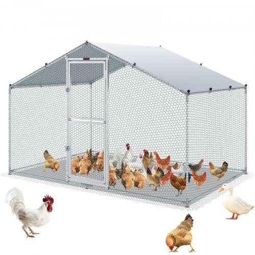 

VEVOR Recinto per Galline in Metallo per Esterni 200x300x200 cm, Gabbia per Pollame Telone Impermeabile Tetto, Recinto per Galline con Doppia Porta in Rete Metallica per Oche, Anatre, Conigli, Pollame