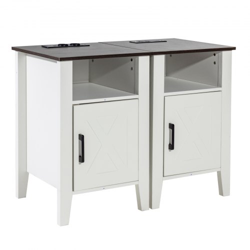 

VEVOR Tavolino da Salotto in Stile Fattoria, Set 2, Comodino Mobiletto Porte USB Prese, Tavolino da Casa con Mobiletto Portaoggetti, Luci a LED, per Soggiorno, Camera da Letto, Ufficio, Bianco