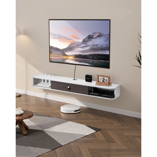 

VEVOR Mobile TV Sospeso a Parete con Foro per Cavi, Console Televisiva Galleggiante con Spazio di Archiviazione per Lettore DVD, Console di Gioco, Capacità di Carico 52 kg Bianco, Lunghezza 140 cm