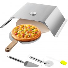 VEVOR Forno a Gas per Pizza di Argento, 48 x 35 x 17 cm Forno per Pizza da Esterno in Acciaio Inossidabile e Cordierite, 13 Libbre Forno Prefabbricato per Pizza a Gas, 50-300 ℃ Fornetto da Giardino