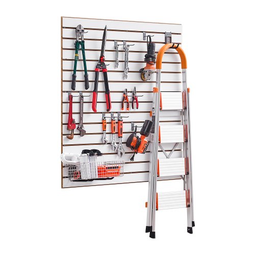 

VEVOR Pannelli per Pareti a Doghe per Garage con Accessori, Pannello per Pareti a Doghe Regolabile, con Struttura di Accoppiamento e Taglio Fai da Te Stoccaggio, Bianco 1220 x 1220 x 18 mm