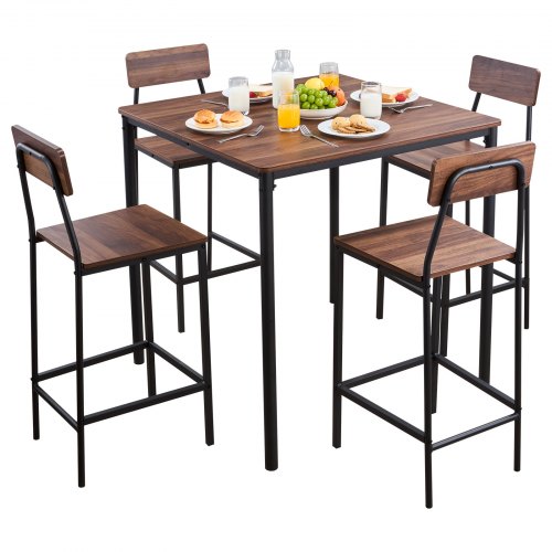 

VEVOR Set Mobili da Bar Tavolo Sedie da Cucina 5 Pezzi con 4 Sgabelli da 400 x 435 x 980 mm, Tavolo da Pub Quadrato da 900 x 900 x 910 mm, Adatto per Ufficio, Sala da Pranzo, Stile Industriale