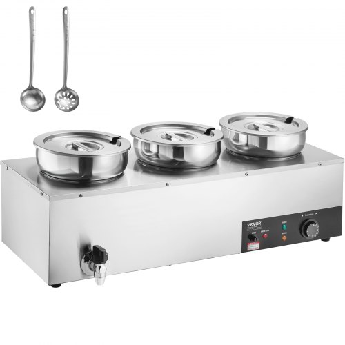 

VEVOR Scaldazuppe Elettrico 850 x 378 x 310 mm Scaldavivande Commerciale in acciaio inox 3 x 8,14 L 1200 W Temperatura Regolabile 30-85 °C Protezione da Bruciature a Secco per Buffet del Ristorante