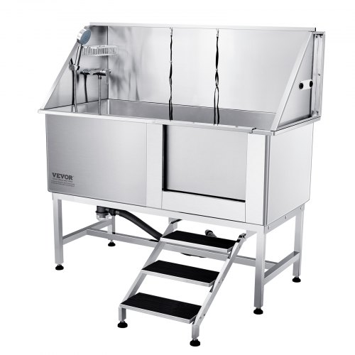 

VEVOR Vasca da Bagno per Cani Animali Vasca di Doccia per Animali Domestici in Acciaio Inox con Scale Lunghezza max.157 cm Carico max. circa 200 kg, Vasca Doccia per Toelettatura con Scale a Destra