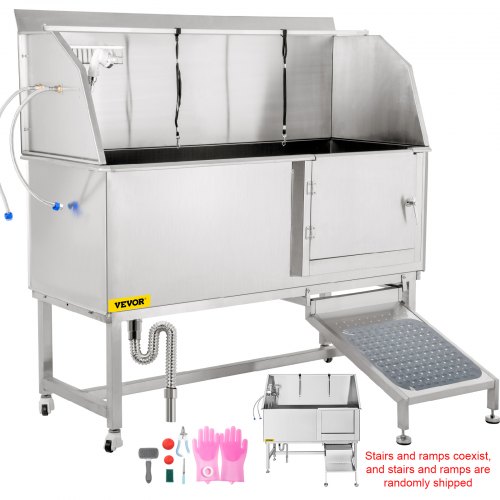 

VEVOR Vasca da Bagno con Porta Scorrevole per Animali Domestici in Acciaio Inox Capacità Carico Max. da 300kg, Vasca da Bagno per Animali Lunghezza Massima di 149,9 cm con Porta Scorrevole Peso 75kg