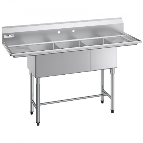 

VEVOR Lavello a 3 Scomparti Rettangolare in Acciaio Inox 304 Lavello Autoportante a 3 Vasche Multiuso con 2 Scolapiatti e Paraschizzi Dimensioni Vasca 356 x 400 x 279 mm, per Ristorante Garage Cucina