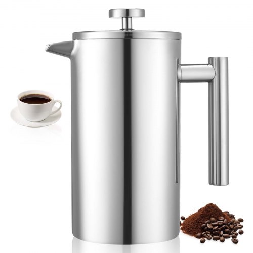 

VEVOR Caffettiera a Pressa Francese, 1 L, in Acciaio Inox, con Filtro, Grande Caffettiera a Pressa Francese a Doppia Parete Isolata, per Infusione a Freddo, per Campeggio, Viaggi, Argento