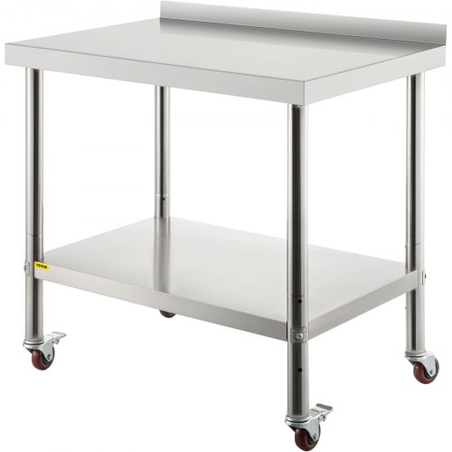 

VEVOR Tavolo di Preparazione in Acciaio Inossidabile, 30 x 24 x 35 Pollici, Capacità di Carico di 440 libbre Tavolo da Lavoro in Metallo Resistente con Alzatina Ripiano Sottopiano Regolabile