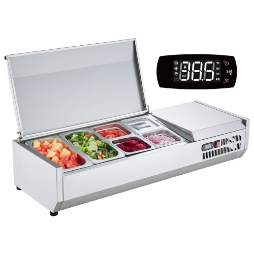 

VEVOR Stazione di Preparazione Refrigerata per Condimenti da Banco 140 W Stazione di Preparazione per Frigorifero 2 Vaschette 1/3, 4 vaschette 1/6, Tavolo per Preparazione in Acciaio Inossidabile