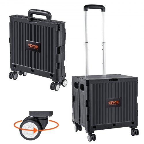 

VEVOR Carrello Multiuso Pieghevole, Capacità di Carico di 110 libbre, Carrello Portatile Pieghevole con Maniglia Telescopica per Carichi Pesanti e 4 Ruote Girevoli per Lo Shopping da Viaggio, Spostamento dei Bagagli, Uso in Ufficio, Nero