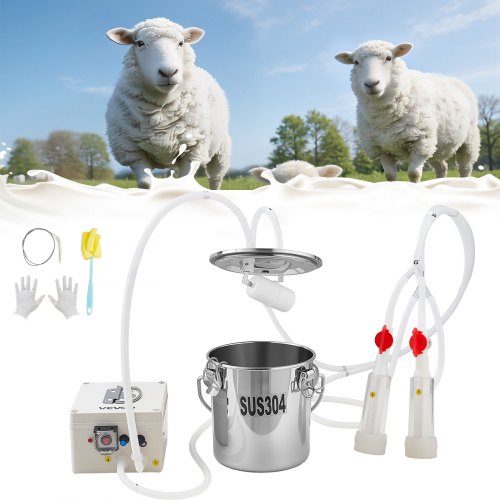 

VEVOR Kit Mungitrice per Capre con Secchio in Acciaio Inox Uso Alimentare Capienza 3 Litri Batteria al Litio Ricaricabile 5200 mAh, Mungitrice Elettrica Portatile, Aspirazione a Vuoto tra 35-45 kPa
