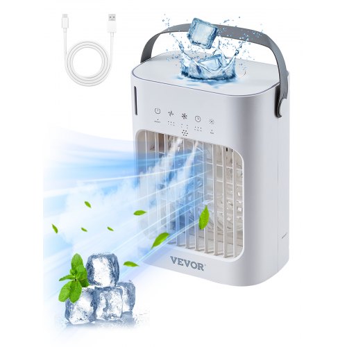 

VEVOR Condizionatore Portatile Mini Ventilatore d'Aria Evaporativo Portatile, Mini Condizionatore d'Aria 3 Velocità Timer Intelligente 0-7H, Serbatoio dell'Acqua 700 mL, Luce a 7 Colori per Ufficio