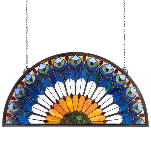 

VEVOR Pannello per Finestra in Vetro Colorato 913 x 465 mm Decorazione per Finestre in Vetro Colorato Semicircolare con Catena, Artigianato Tradizionale Vintage per Decorazione della Casa