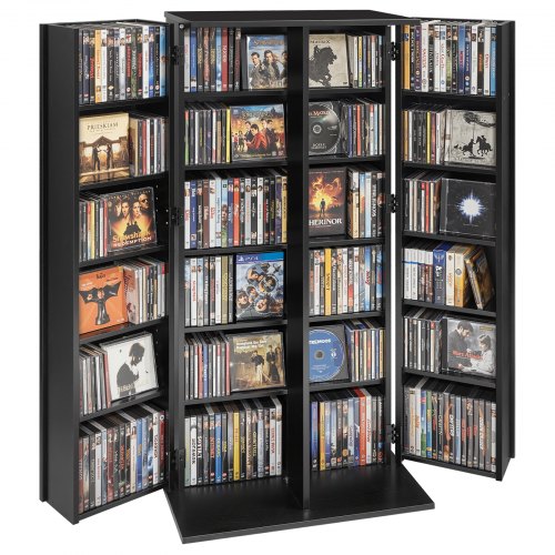 

VEVOR Armadietto Portaoggetti Multimediale 6 Ripiani, Mobiletto per CD DVD Giochi con Ante Ripiani Regolabili da Ufficio Studio Soggiorno, Mobiletto Portaoggetti Libri CD DVD 610x368x1270 mm, Nero