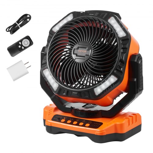 

VEVOR Ventilatore Portatile Ricaricabile USB 334mm con Telecomando Luci LED Timer Ventilatore da Tavolo Alimentato a Batteria Girevole Silenzioso 4 Velocità per Camera da Letto, Viaggi