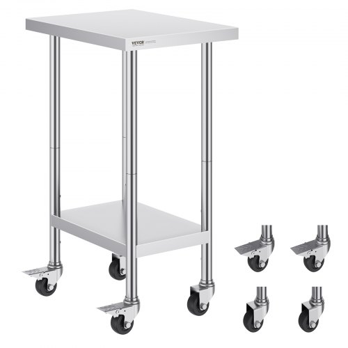 

VEVOR Tavolo da Lavoro in Acciaio Inox 24 x 18 x 38 Pollici, con 4 Ruote, 3 Livelli di Altezza Regolabili, Tavolo da Lavoro per Preparazione Alimenti Pesante, per Cucina Commerciale, Ristorante
