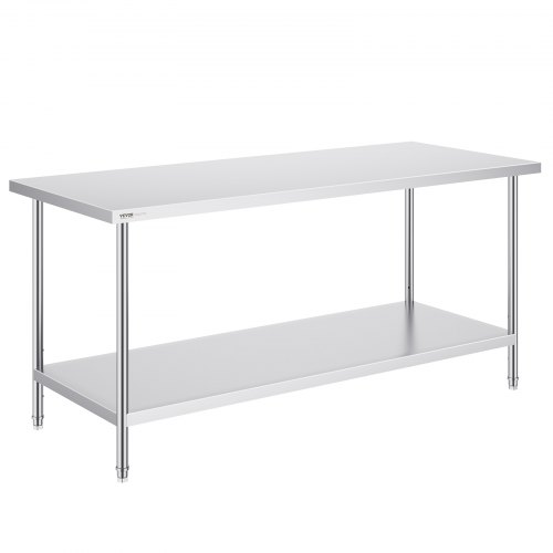 

VEVOR Tavolo da Lavoro in Acciaio Inossidabile 762 x 1829 x 864 mm, con 4 Ruote, 3 Livelli di Altezza Regolabili, Tavolo Resistente per Preparazione Alimenti Ristoranti Cucina Commerciale, Argento