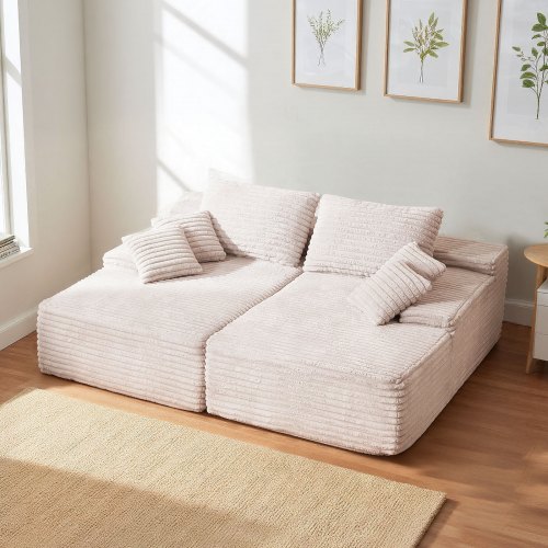 

VEVOR Divano a Due Posti Lunghezza 210 cm in Velluto a Coste, Poltrona a Due Posti con Seduta Profonda Cuscini Morbidi per Soggiorno Camera da Letto, Divano Letto per 2 Persone, Beige