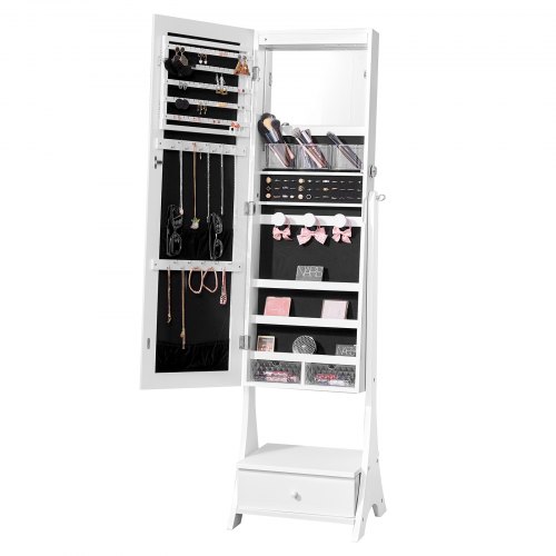 

VEVOR Specchio Portagioielli Specchio da Terra con Contenitore, Mobiletto per Gioielli con Serratura Specchio a Figura Intera, Luce LED Interna, Cassetto Mobile Portagioielli 3 Cassetti, Bianco
