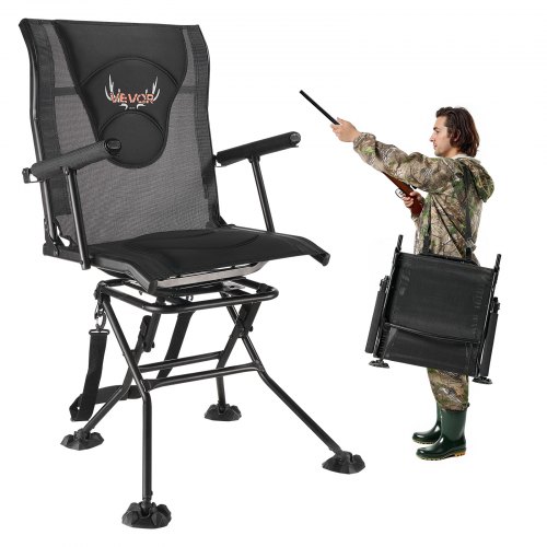 

VEVOR Sedia da Caccia Campeggio Pieghevole, Sedia da Pesca con Braccioli, Tracolla Regolabile Capacità di Carico 136 kg, Rotazione Silenziosa a 360°, Picnic, Giardino, Esterno