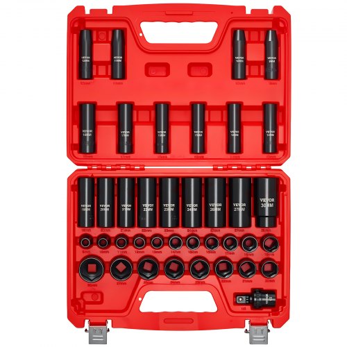 

VEVOR Set di Bussole a Impatto 39 Pezzi, Bussole a Impatto a 6 Punte per Tagli Profondi e Superficiali, Metriche da 9 a 30 mm, Acciaio Cr-V per Impieghi Gravosi con Doppia Marcatura delle Dimensioni