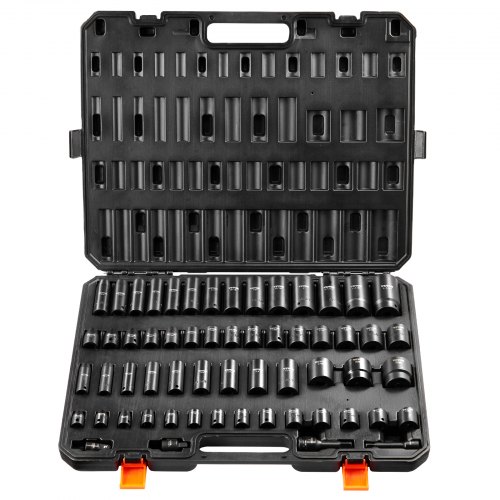 

VEVOR Set di bussole per avvitatore a percussione da 3/8 e 1/2 pollici, Set di 59 bussole SAE da 5/16 a 1-1/4 pollici e metrico 6-32 mm, Acciaio legato Cr-Mo a 6 punti per riparazioni auto officina