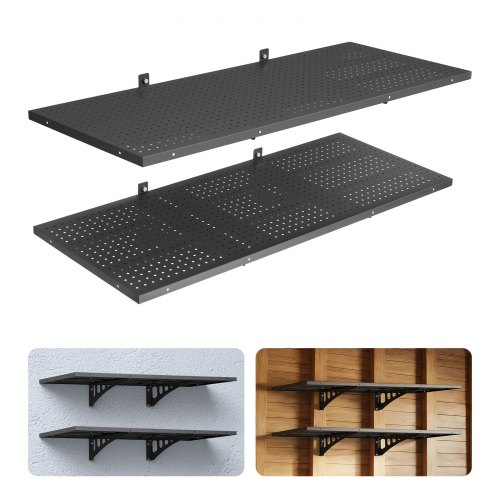 

VEVOR Mensola da Parete Portaoggetti per Garage Officina 2 pezzi 122x50,3 cm, Pannelli Forati Scaffale Portaoggetti 2 Ripiani Carico Singolo 127 kg per Lavanderia Cucina Officina, Nero