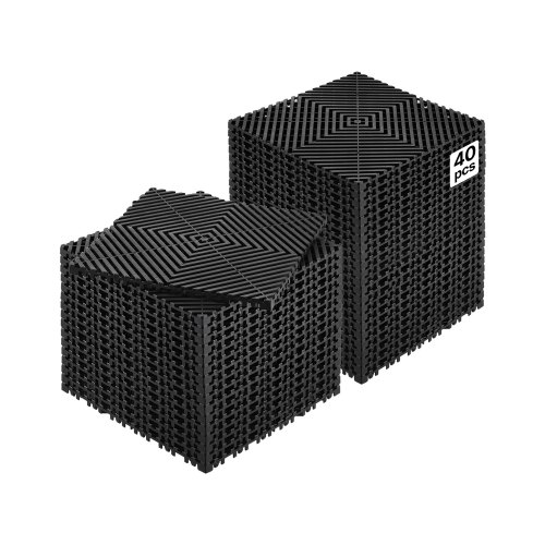 

VEVOR Tappetino di Drenaggio ad Incastro, Cuscino Modulare ad Incastro con Giunzione, Piastrelle per Pavimenti Antiscivolo e Tappetino per Doccia Garage Giardino Cucina 310 x 310 mm 40 Pezzi Nero