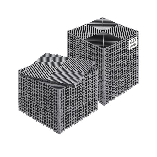 

VEVOR Tappetino di Drenaggio ad Incastro 310 x 310 mm Cuscino ad Incastro Modulare da 40 Pezzi, Piastrelle per Pavimenti di Drenaggio Grigio Antiscivolo e Tappetino per Doccia, per Garage Giardino