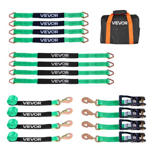 

VEVOR Cinghie di Fissaggio per Pneumatici 50,8 x 2438,4 mm con Gancio a Molla Resistenza alla Trazione di 4540 kg Capacità di Carico di 1512 kg, Cinghie di Tensionamento per Pneumatici, Verde