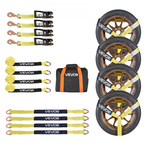 

VEVOR Cinghie di Fissaggio per Pneumatici 50,8 x 2438,4 mm con Gancio a Molla Trazione max. 4540 kg Capacità di Carico da 1512 kg, Cinghie di Tensionamento per Pneumatici, Giallo