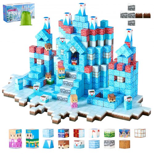 

VEVOR Blocchi Magnetici, Set 150 PZ del Castello della Ghiacciaio, Cubi Magnetici da Costruzione per Bambini, Giocattoli Sensoriali STEM Montessori, Giocattolo da Costruzione Impilabile per Bambini