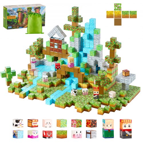 

VEVOR Blocchi Magnetici, Set 150 Pezzi, Cubi Magnetici da Costruzione per Bambini, con Castello nella Foresta, Giocattoli Sensoriali STEM Montessori, Giocattolo da Costruzione Impilabile per Bambini