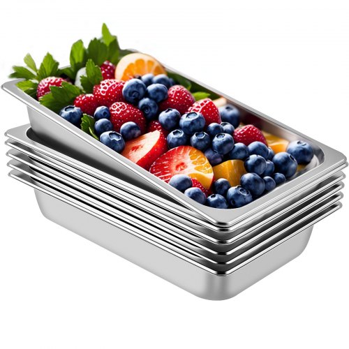 

VEVOR Vassoio Rettangolare Portabile 13L Vassoio in Acciaio Inossidabile da 6 Pezzi, Piatto e Pentola al Vapore da Cucina 530x325x100mm, Teglia da Forno per Bar, Ristorante e Hotel